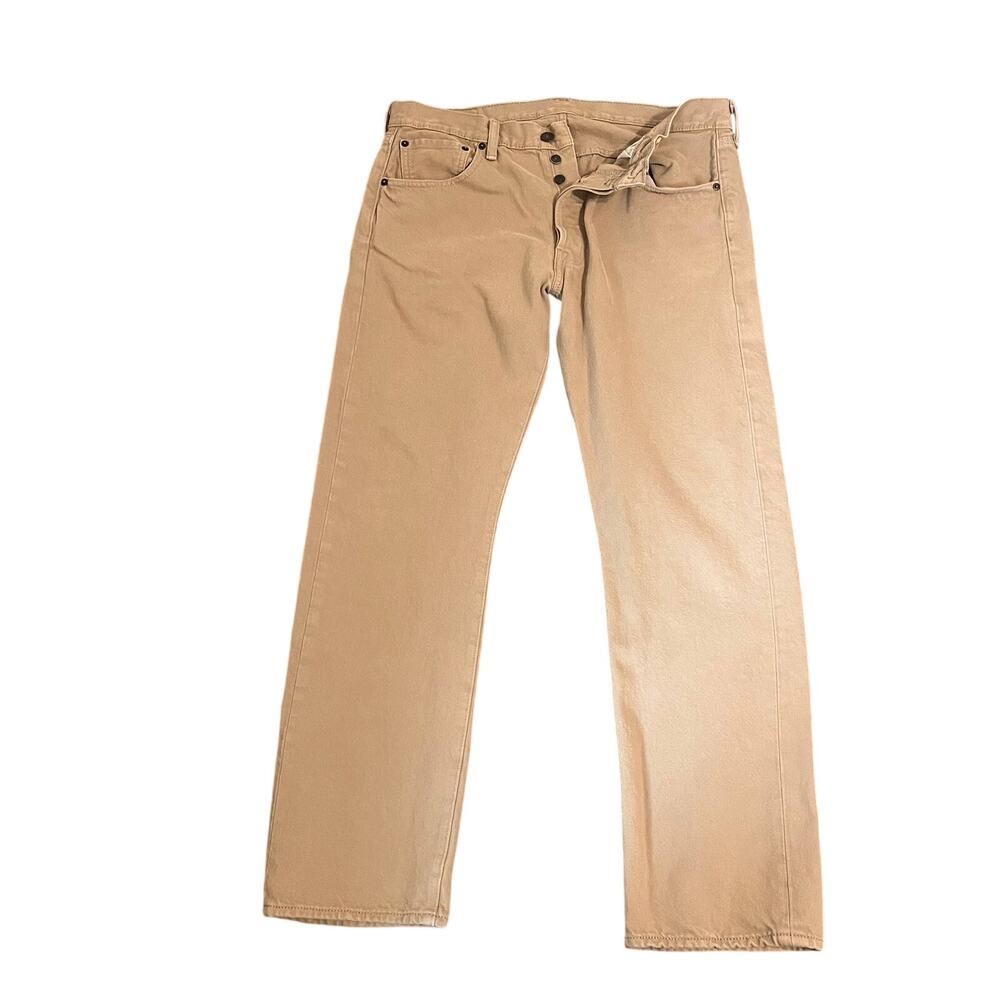 Levis 501 Jeans Mens 34X30 Beige Denim Straight Leg Button Fly Workwear Utility